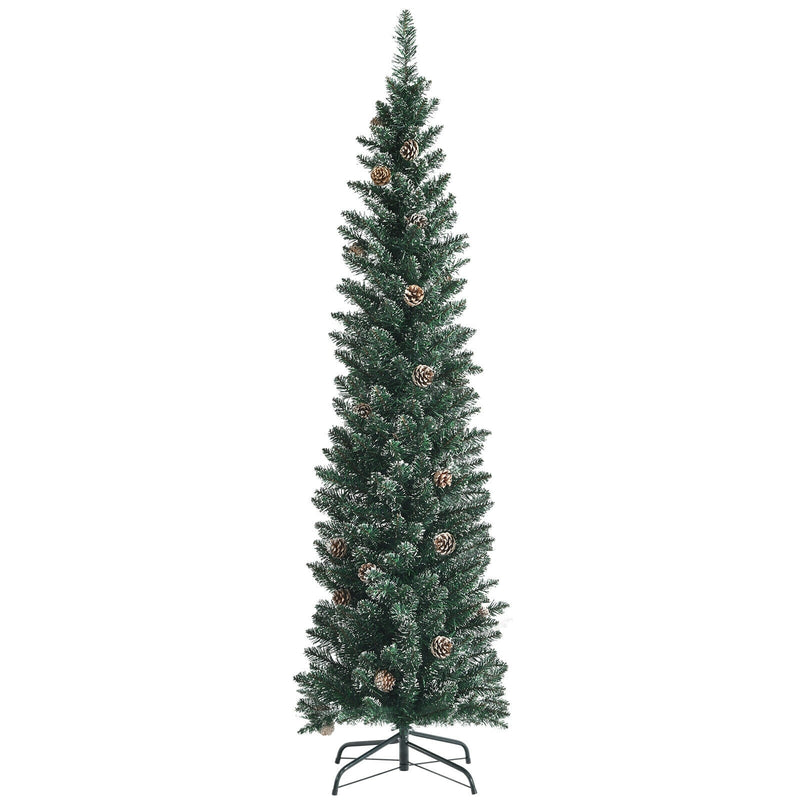 Snowy Artificial Pencil Christmas Tree with Pine Cones-6 ft