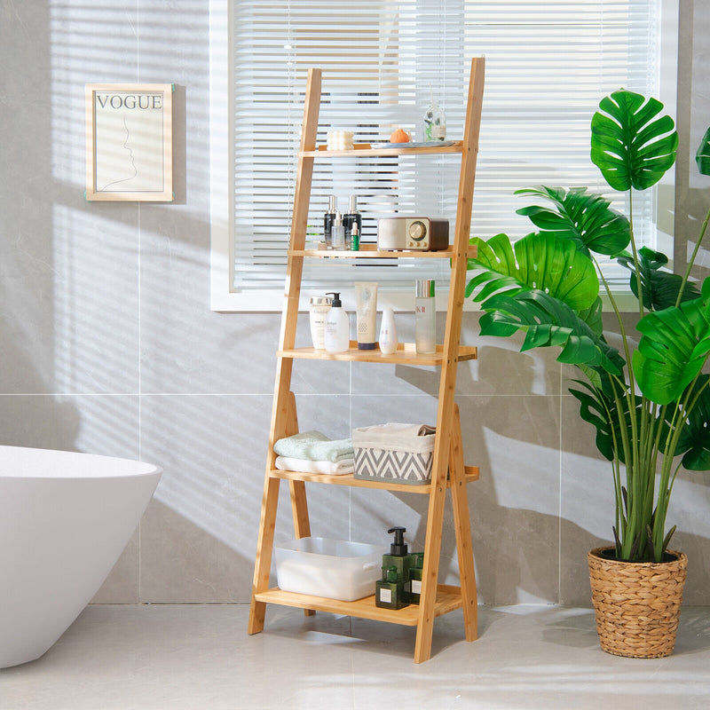 5-Tier Bamboo Ladder Shelf for Home Use-Natural