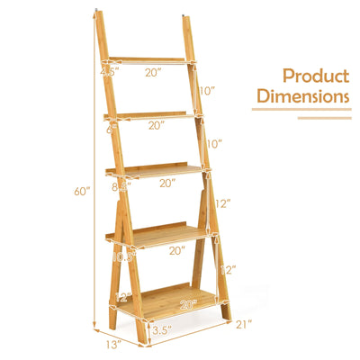 5-Tier Bamboo Ladder Shelf for Home Use-Natural