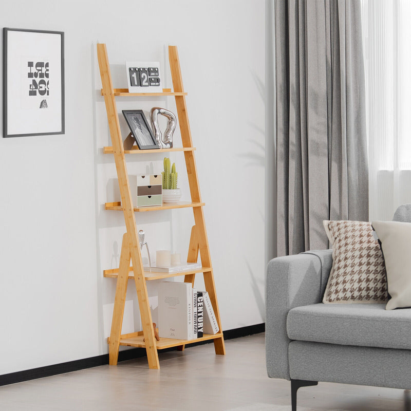 5-Tier Bamboo Ladder Shelf for Home Use-Natural