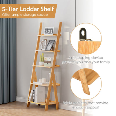 5-Tier Bamboo Ladder Shelf for Home Use-Natural