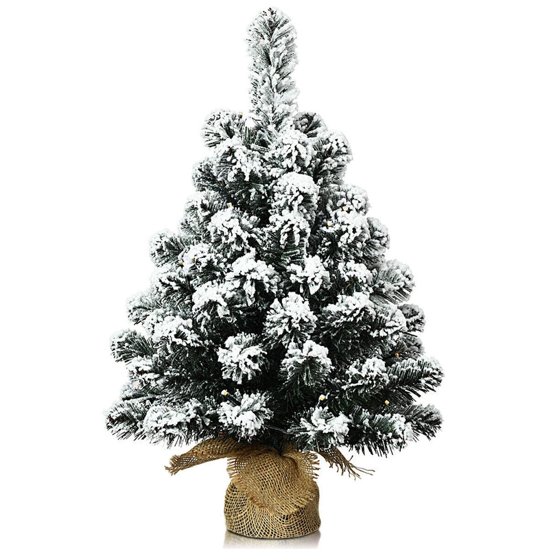 24 Inch Pre-Lit Snow Flocked Tabletop Battery Operated Christmas Tree