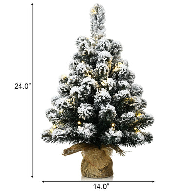 24 Inch Pre-Lit Snow Flocked Tabletop Battery Operated Christmas Tree