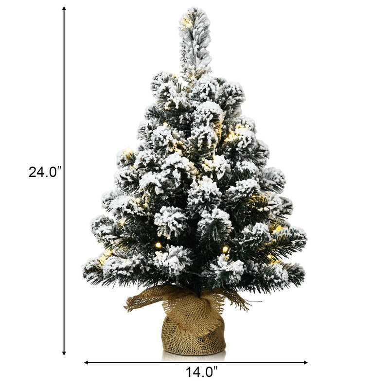 24 Inch Pre-Lit Snow Flocked Tabletop Battery Operated Christmas Tree