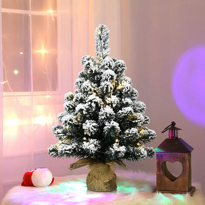 24 Inch Pre-Lit Snow Flocked Tabletop Battery Operated Christmas Tree