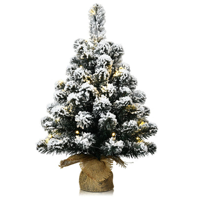 24 Inch Pre-Lit Snow Flocked Tabletop Battery Operated Christmas Tree