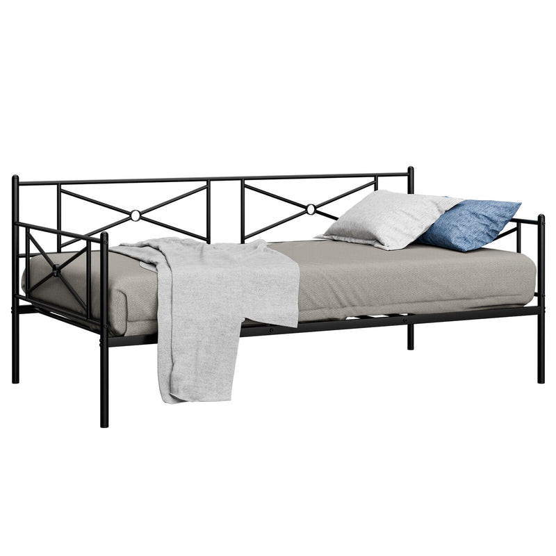 Metal Daybed Twin Bed Frame Stable Steel Slats Sofa Bed-Black