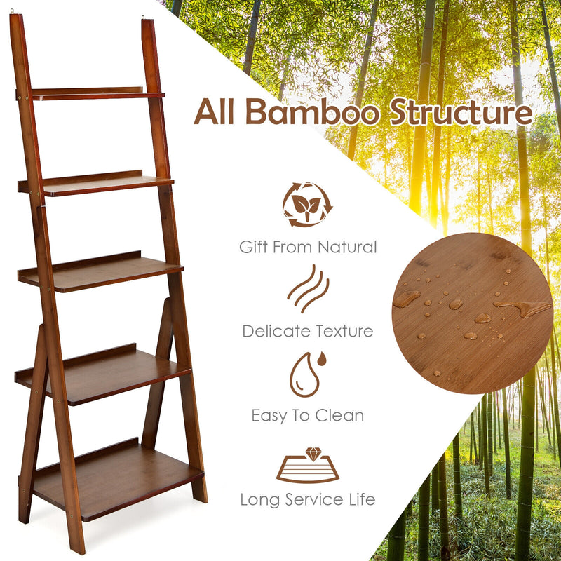 5-Tier Bamboo Ladder Shelf for Home Use-Brown