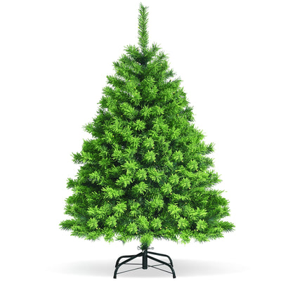 4.5 Feet Pre-Lit Hinged Christmas Tree Green Flocked with 392 Tips and 150 LED Lights