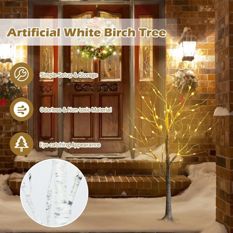 Pre-lit White Twig Birch Tree for Christmas Holiday with LED Lights-4 ft