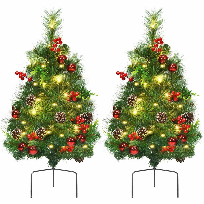 Set of 2 29 Inch Battery Powered Pre-lit Pathway Holiday Christmas Trees