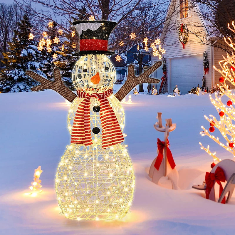 Indoor/Outdoor Christmas Lighted Snowman Decorations with Pre-Lit 80 Lights