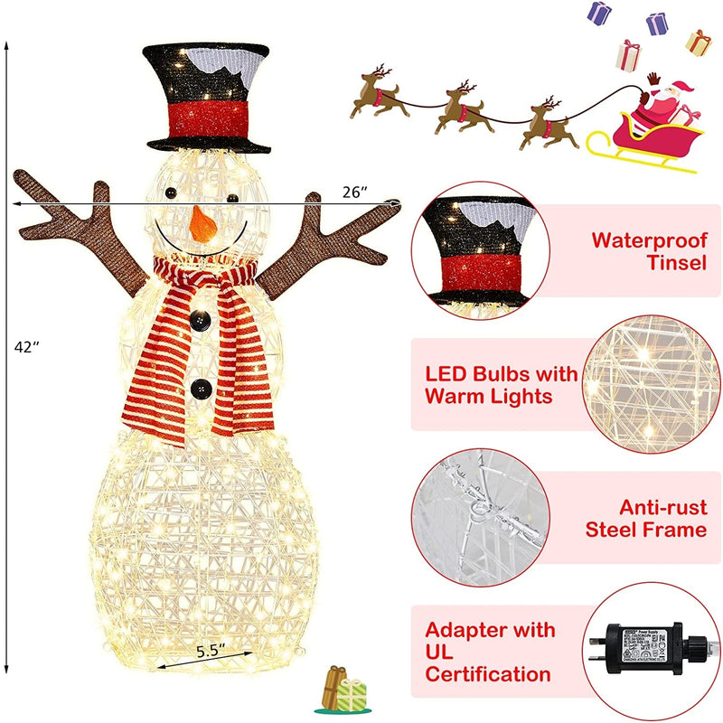 Indoor/Outdoor Christmas Lighted Snowman Decorations with Pre-Lit 80 Lights