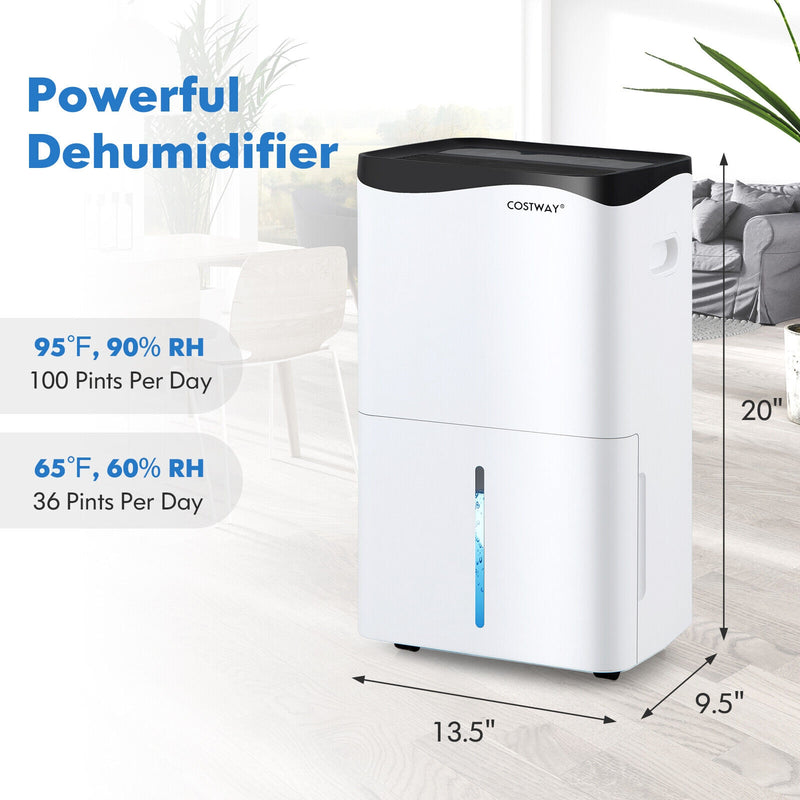 100-Pint Dehumidifier with Smart App and Alexa Control for Home and Basements-White