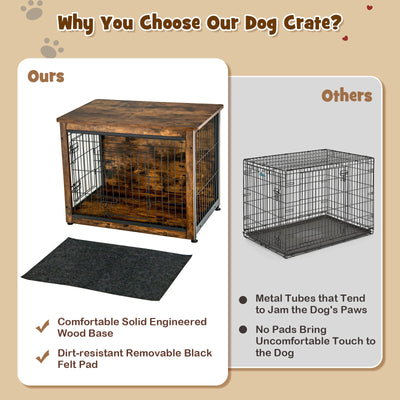 Wooden Dog Crate Furniture with Tray and Double Door-Brown