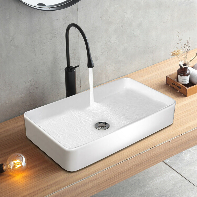 24 x 14 Inch Rectangle Bathroom Vessel Sink with Pop-up Drain