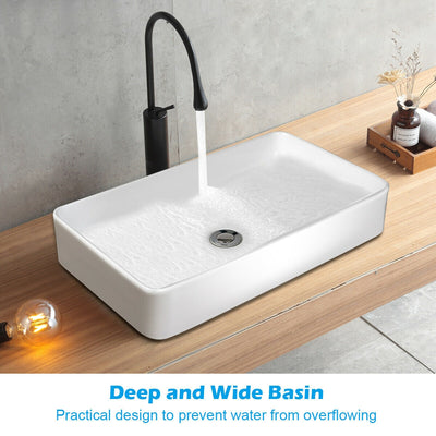 24 x 14 Inch Rectangle Bathroom Vessel Sink with Pop-up Drain