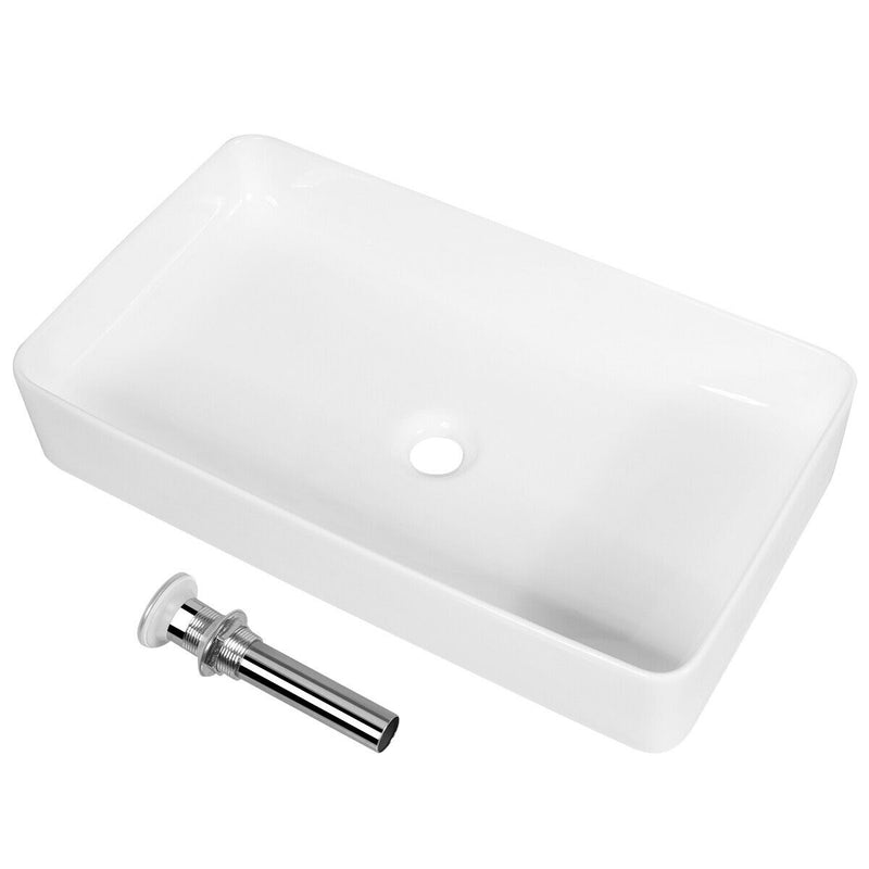 24 x 14 Inch Rectangle Bathroom Vessel Sink with Pop-up Drain