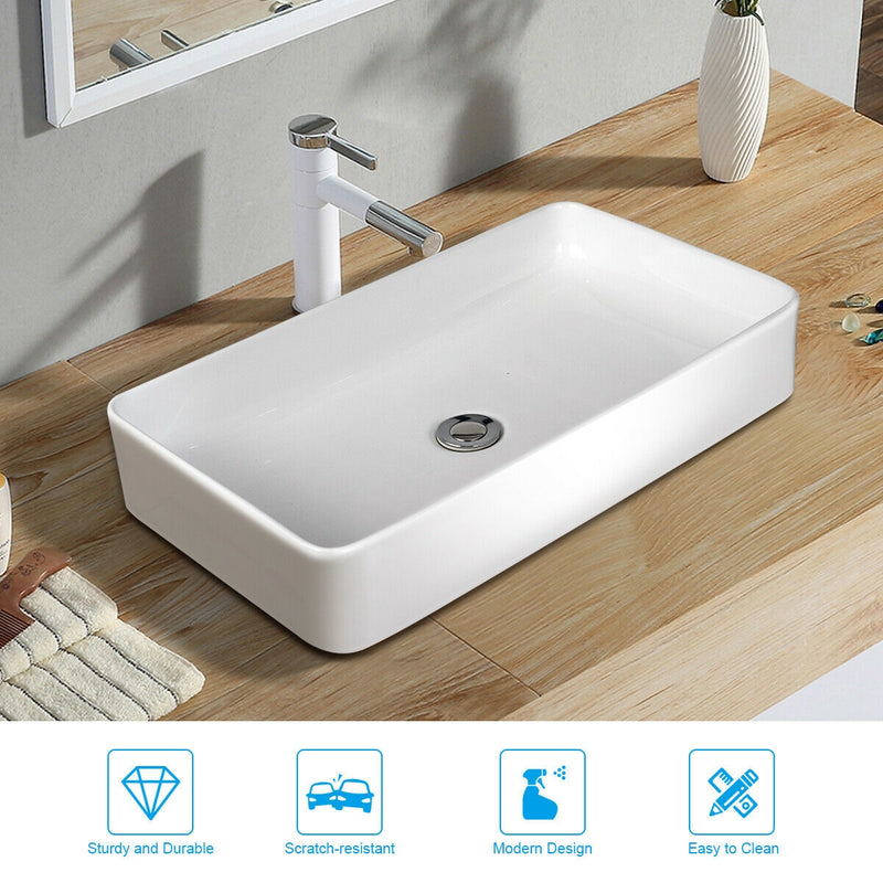 24 x 14 Inch Rectangle Bathroom Vessel Sink with Pop-up Drain