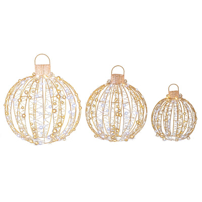 3 Pack Christmas LED Light Balls with Cable Ties and 6 Stakes-Golden