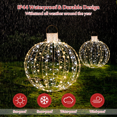 3 Pack Christmas LED Light Balls with Cable Ties and 6 Stakes-Golden