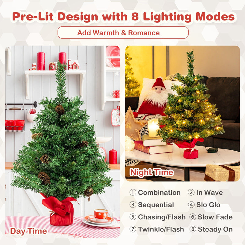 25 Inch Pre-lit Mini Tabletop Christmas Tree with 50 LED Lights