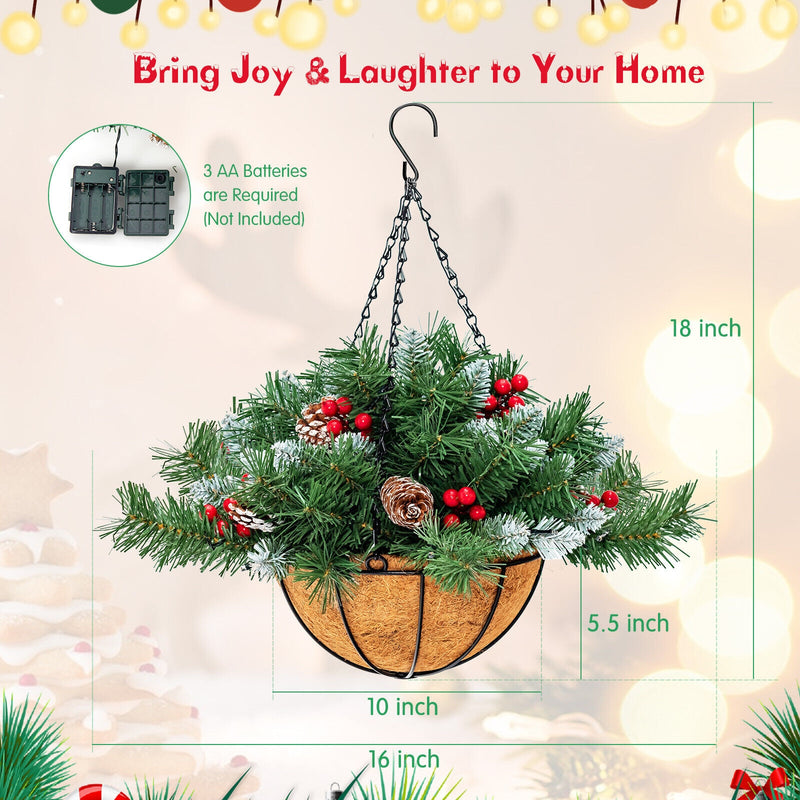 Pre-Lit Artificial Christmas Hanging Basket with Pine Cones