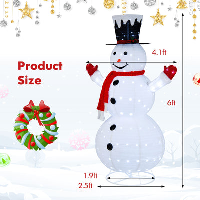 6 Feet Lighted Snowman with Top Hat and Red Scarf-White