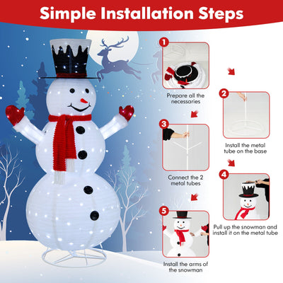 6 Feet Lighted Snowman with Top Hat and Red Scarf-White