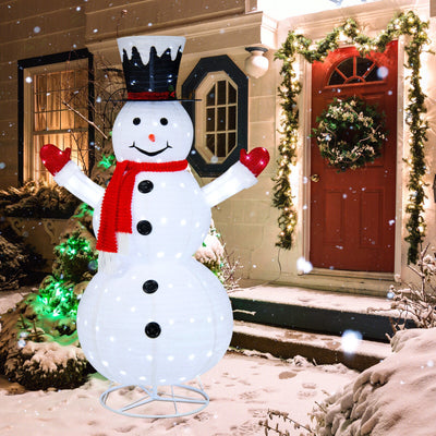 6 Feet Lighted Snowman with Top Hat and Red Scarf-White