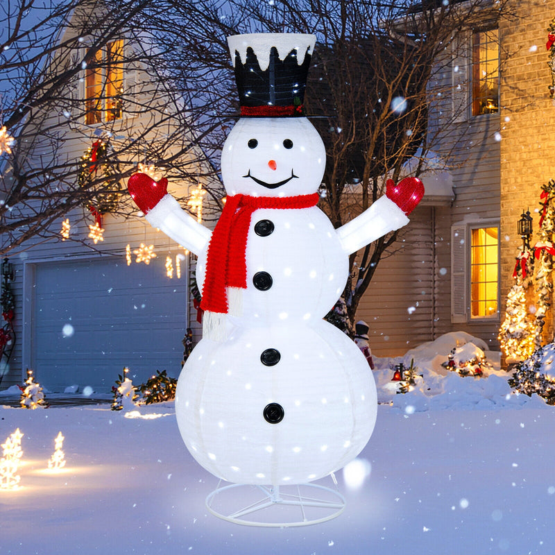 6 Feet Lighted Snowman with Top Hat and Red Scarf-White