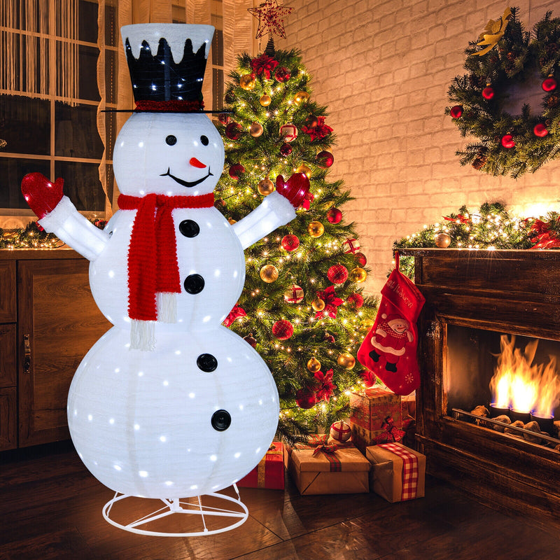 6 Feet Lighted Snowman with Top Hat and Red Scarf-White