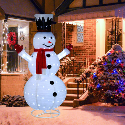 6 Feet Lighted Snowman with Top Hat and Red Scarf-White