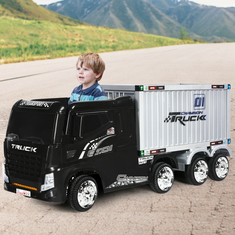 12V Kids Semi-Truck with Container and Remote Control-Black