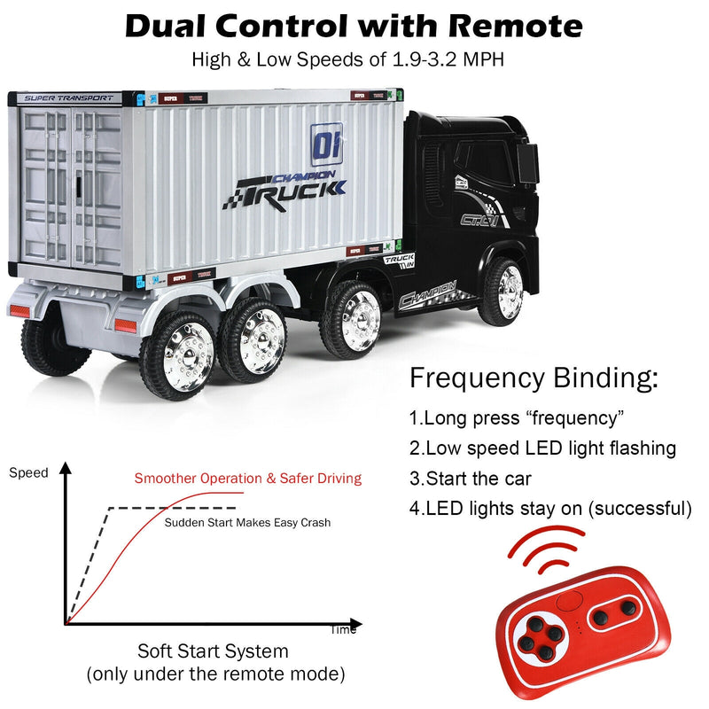 12V Kids Semi-Truck with Container and Remote Control-Black