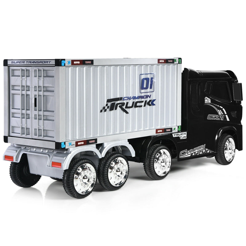 12V Kids Semi-Truck with Container and Remote Control-Black