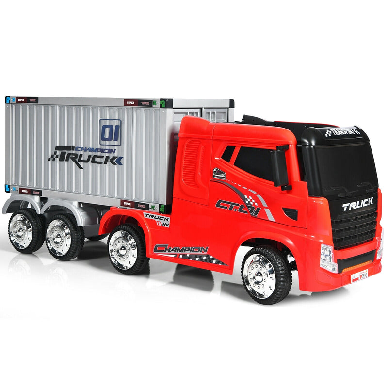 12V Kids Semi-Truck with Container and Remote Control-Red