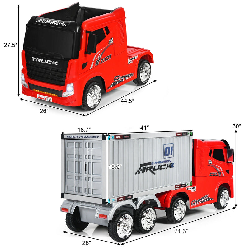 12V Kids Semi-Truck with Container and Remote Control-Red