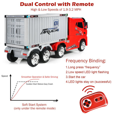 12V Kids Semi-Truck with Container and Remote Control-Red