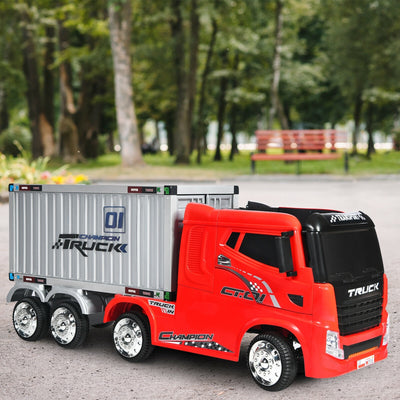 12V Kids Semi-Truck with Container and Remote Control-Red