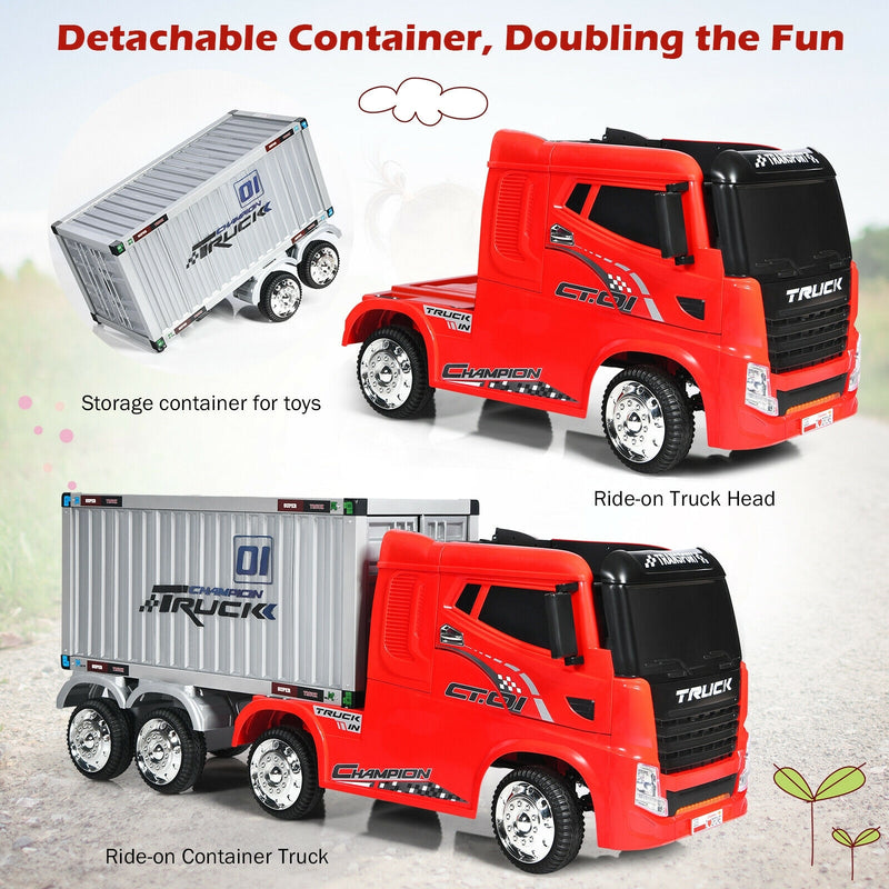 12V Kids Semi-Truck with Container and Remote Control-Red