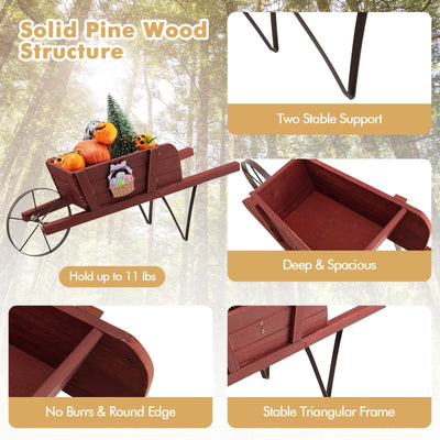 Wooden Wagon Planter with 9 Magnetic Accessories for Garden Yard-Red