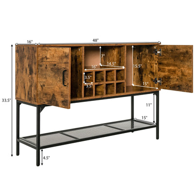 Industrial Kitchen Buffet Sideboard with Wine Rack and 2 Doors-Rustic Brown