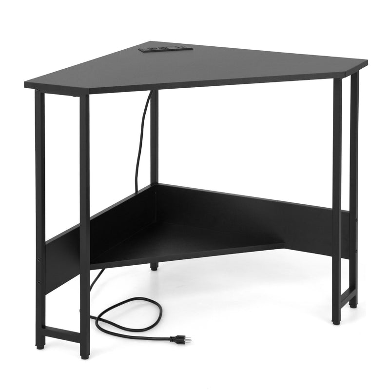 Triangle Computer Corner Desk with Charging Station-Black