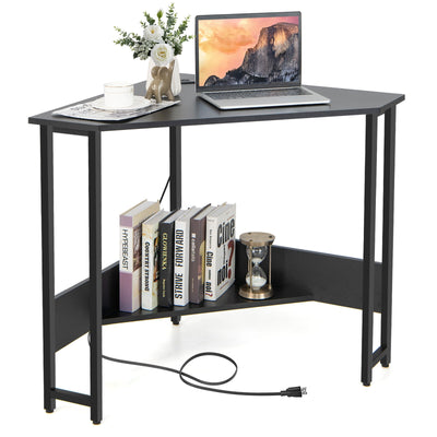 Triangle Computer Corner Desk with Charging Station-Black