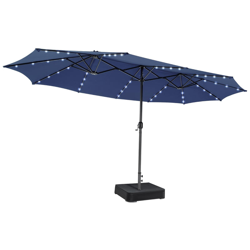 15 Feet Double-Sided Patio Umbrella with 48 LED Lights-Navy