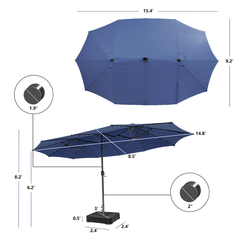 15 Feet Double-Sided Patio Umbrella with 48 LED Lights-Navy