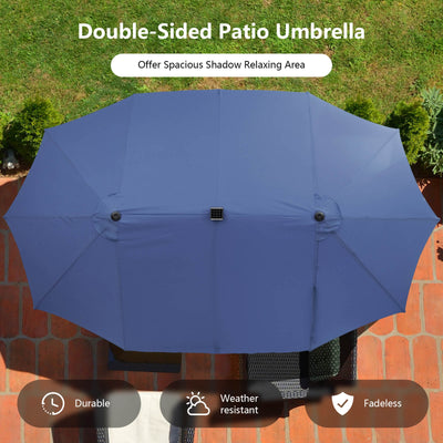 15 Feet Double-Sided Patio Umbrella with 48 LED Lights-Navy