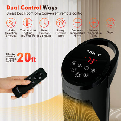 1500W PTC Fast Heating Space Heater with Remote Control-Black