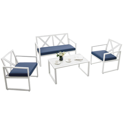 4 Pieces Outdoor Conversation Set with Sturdy Steel Frame